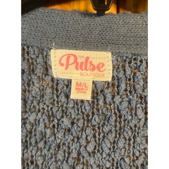 Pulse Women’s Movie Date Popcorn Knit Blue Cardigan Size M/L (5889) - Picture 4 of 6